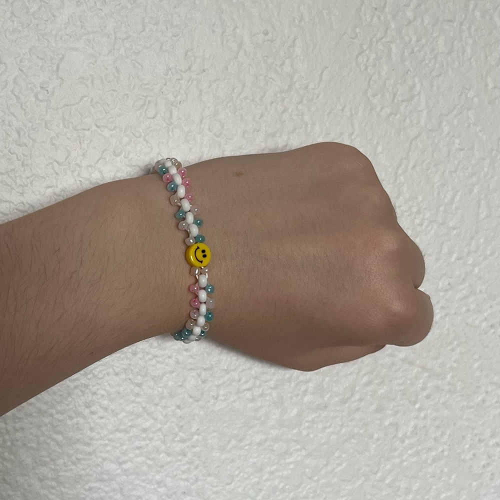 Smiley Face Pink Blue and White Y2K Bracelet